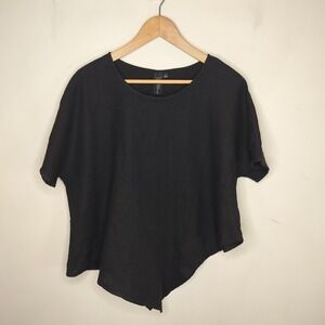 Focus Casual Life Linen Shirt Asymmetric Hem Short Sleeve Lagenlook